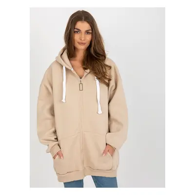 BÉŽOVÁ DELŠÍ OVERSIZE MIKINA NA ZIP S KAPUCÍ EM-BL-751.15X-BEIGE