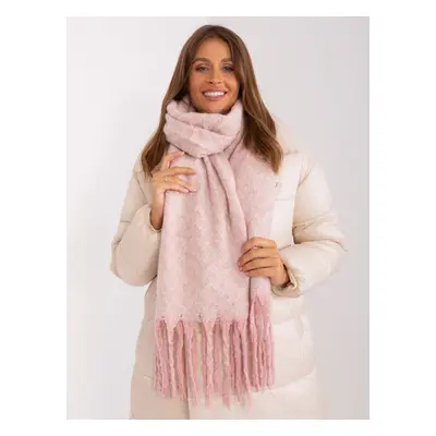 Světle růžová vzorovaná šála s třásněmi AT-SZ-23125.75-light pink