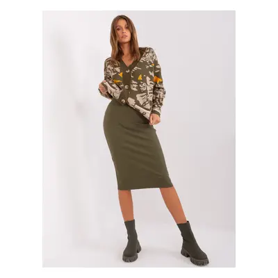 Khaki žebrovaná midi sukně RV-SD-9186.39P-khaki