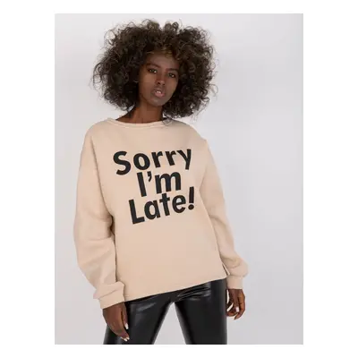 BÉŽOVÁ MIKINA FRANCISCO S NÁPISEM "SORRY I´M LATE" -EM-BL-U624.99-BEIGE