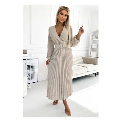 Světle béžové plisované midi šaty VIVIANA 504-2 beige