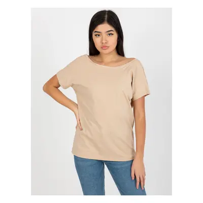 Béžové tričko výstřihem na zádech RV-TS-4662.95-beige