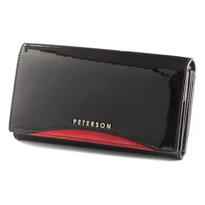 Peterson Černá dlouhá peněženka s leskem Y026 PTN BC-411-BLACK RED