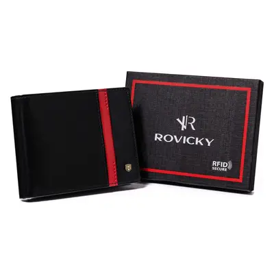 Rovicky Černá kožená peněženka s červeným pruhem L183 [DH] N992-RVTP Black+R