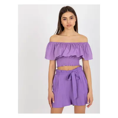 Fialový crop top s volánem LK-TP-508609.37-violet