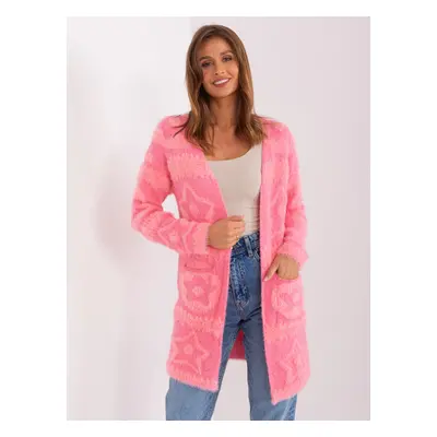 Růžový měkký vzorovaný kardigan s kapsami AT-SW-234503.00P-pink