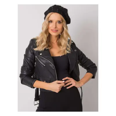 Černý baret s kamínkovým zdobením AT-CZ-DM-39055-black