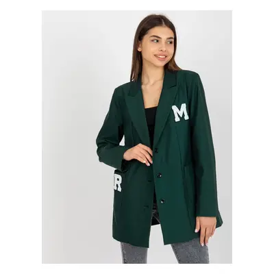 Tmavě zelené sako s nášivkami LK-MA-509286-2.45P-dark green