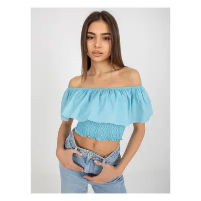 Světle modrý crop top s volánem LK-TP-508609.37-light blue