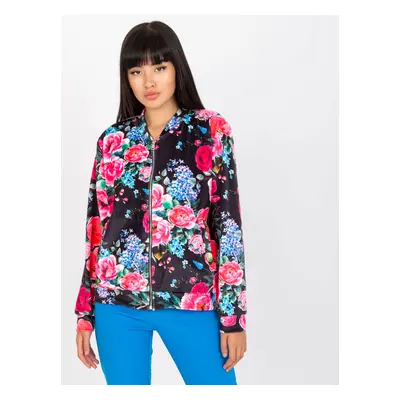 Černá bomber mikina s květinovým vzorem RV-BL-8116.86P-black-pink