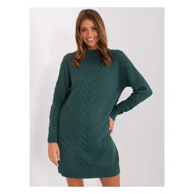 Tmavě zelený dlouhý oversize svetr s rolákem BA-SW-8013.14P-dark green