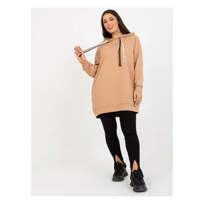 Béžová dlouhá mikina se šňůrkami -FA-BL-8059.29P-beige