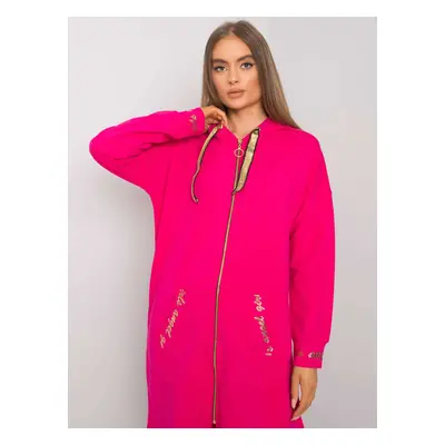 Fuchsiová dlouhá mikina na zip s kapucí a nápisy RV-BL-6782.91-fuchsia pink