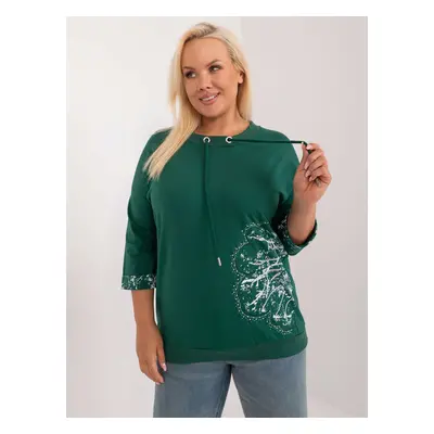 Tmavě zelená halenka s potiskem a šňůrkami RV-BZ-9485.89-dark green