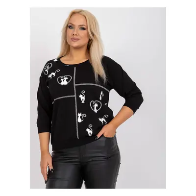 Černá halenka s potiskem koček -RV-BZ-7575.26P-black