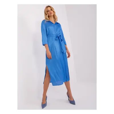 Modré midi šaty s páskem LK-SK-509348.04-blue