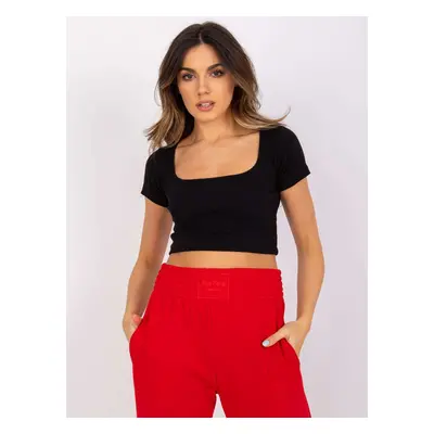 Černý dámský crop top s krátkými rukávy RV-TS-7538.12P-black