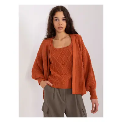 Tmavě oranžový pletený komplet topu a svetru BA-KMPL-8019.20-dark orange