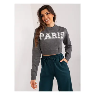 Tmavě šedý crop svetr s nápisem PARIS BA-SW-1489.24-dark grey