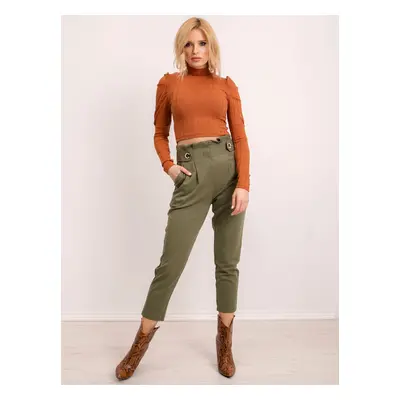 Khaki dámské kalhoty kapsami BSL-SP-12797-khaki