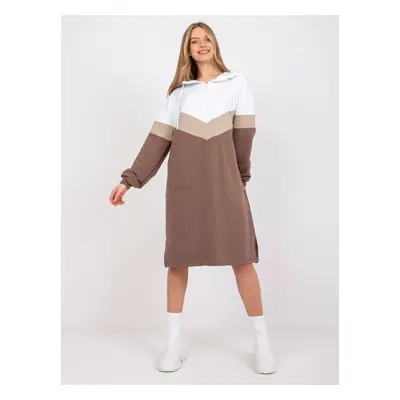 Hnědo-bílé dámské mikinové šaty RV-SK-7462.00-white-brown