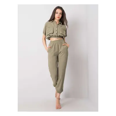 Khaki dámská lehká souprava s knoflíky 346-KMPL-5002.61-khaki