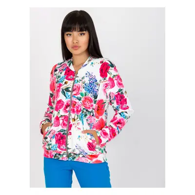 Bílá bomber mikina s květinovým vzorem RV-BL-8116.86P-white-pink