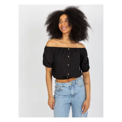 Černý bavlněný halenkový crop top LK-BZ-508934.24-black