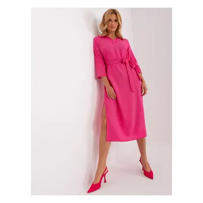 Tmavě růžové midi šaty s páskem LK-SK-509342.33P-dark pink