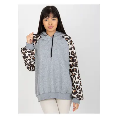 Světle šedá mikina s leopardími rukávy -EM-BL-663.94-grey