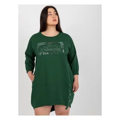 Tmavě zelená asymetrická tunika s nápisem RV-TU-7505.15-dark green