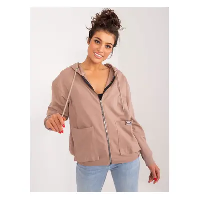 Béžová mikina na zip s kapucí -RV-BL-9136.06-dark beige