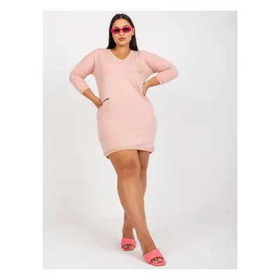 Pudrové šaty/tunika s lesklou aplikací RV-TU-7740.05P-powder pink