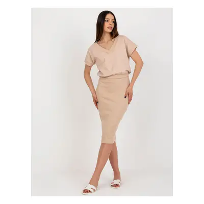 Béžový komplet šatů a halenky WN-KMPL-8191.06X-beige