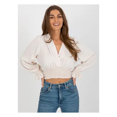 Světle béžová crop top halenka s elastickým řasením DHJ-BZ-13866.92P-light beige