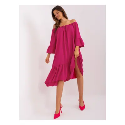 Fuchsiové asymetrické oversize midi šaty s volánem DHJ-SK-6057.93-fuchsia