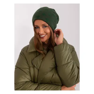 TMAVĚ ZELENÁ ZIMNÍ ČEPICE S KAMÍNKY AT-CZ-2325.96-DARK GREEN