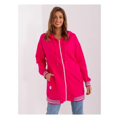 Tmavě růžová dlouhá mikina na zip s kapucí -RV-BL-9077.50P-dark pink