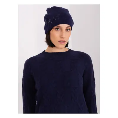 Tmavě modrá čepice s květinovou aplikací -AT-CZ-2329.79-dark blue