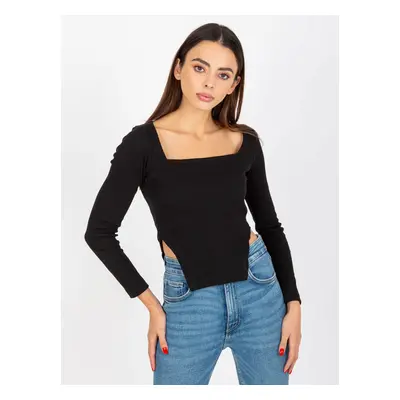 Černý crop top s cípy a dlouhými rukávy -TW-BZ-BL-1005.26P-black