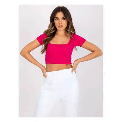 Růžový dámský crop top s krátkými rukávy RV-TS-7538.12P-fuchsia