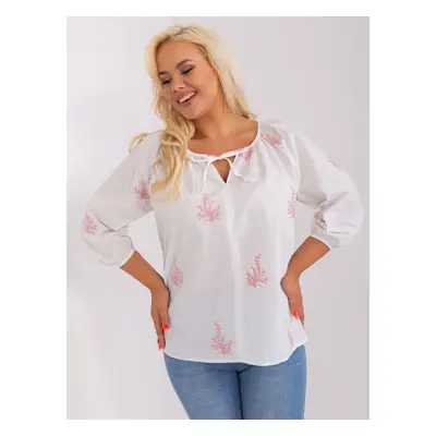 Bílá bavlněná halenka s růžovou výšivkou LK-BZ-509324-1.81P-white-pink