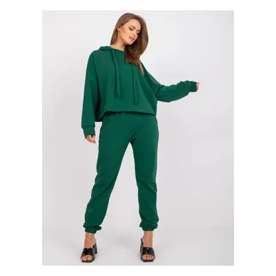 Zelená volná basic teplákovka s kapucí -RV-KMPL-7826.82P-dark green