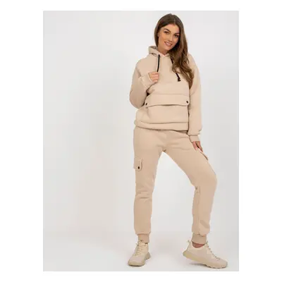 Béžová dámská souprava tepláků a mikiny s kapucí EM-KMPL-791.55-beige