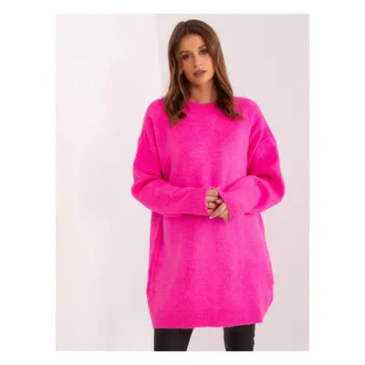 Neonově růžový dlouhý svetr LC-SK-0568.70P-fluo pink