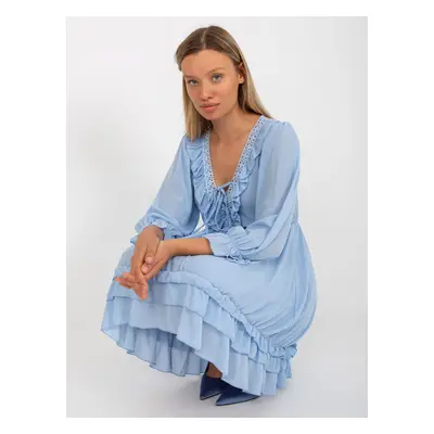 Světle modré minišaty s volánem v boho stylu -TW-SK-BI-0761.92-light blue