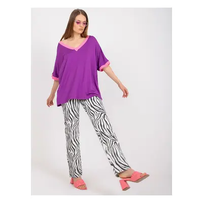 Fialové dámské oversize tričko s výstřihem FA-BZ-7766.81P-purple