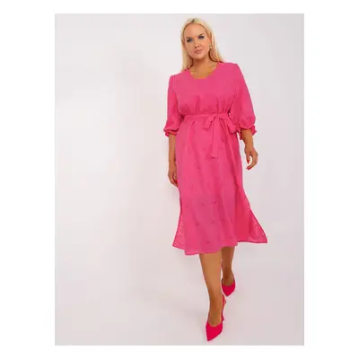 Tmavě růžové letní šaty s výšivkou LK-SK-509350.25-dark pink