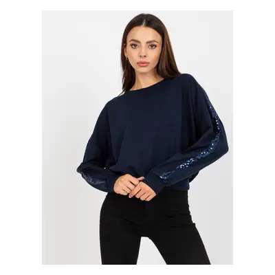 Tmavě modrá dámská crop mikina s flitry RV-BL-8067.88dark blue