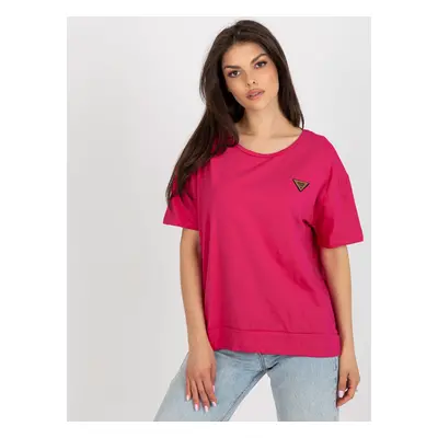 Tmavě růžové dámské triko s kulatým výstřihem RV-BZ-8826.22-dark pink